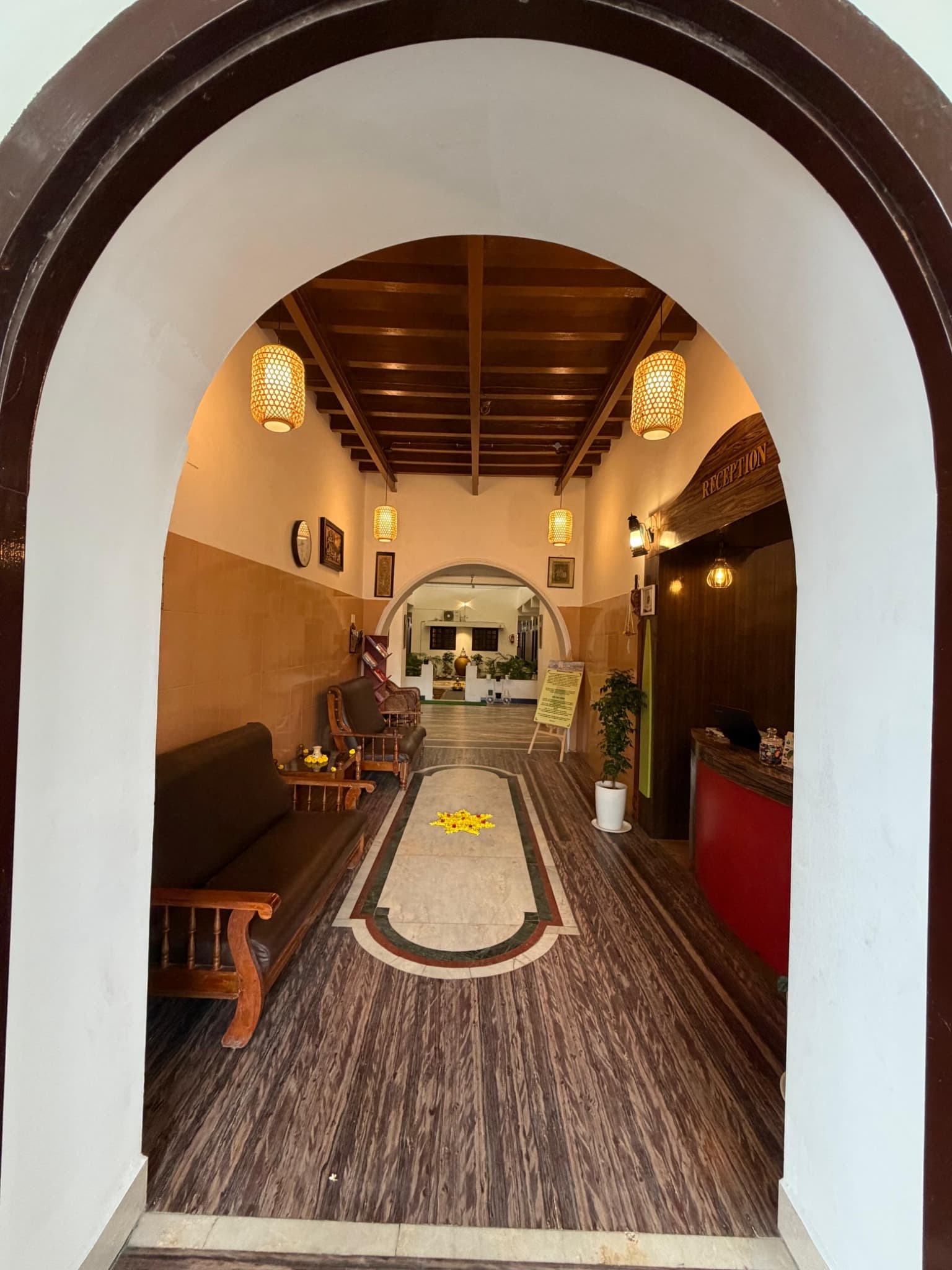 Reception seen through the entrance arch