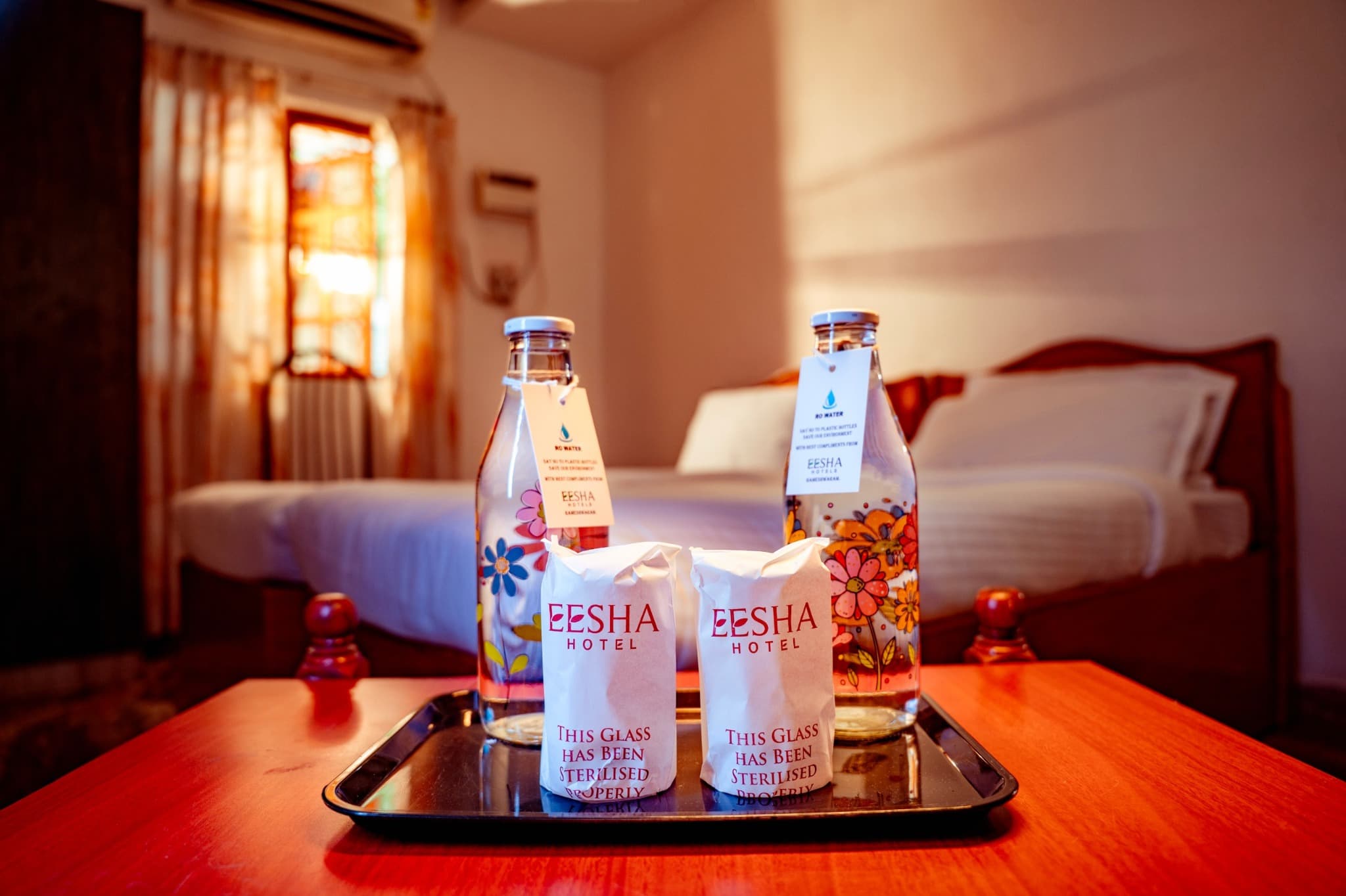 Twin Double Room, water and glasses detail